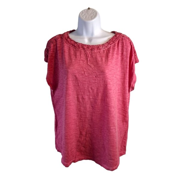 Chicos Pink Lace Trim Cotton Top Womens Size 2 Large - Picture 1 of 7